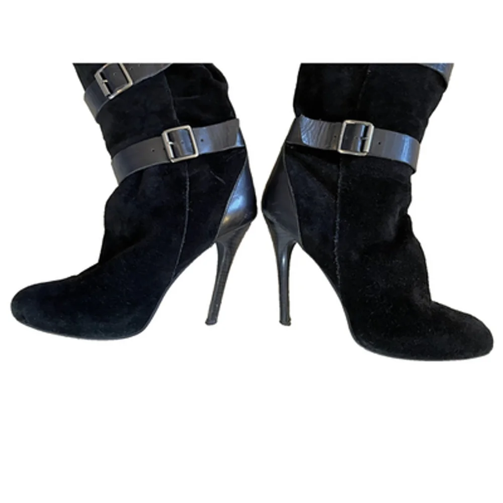 BCBGeneration Black Suede Buckle Accents Over Knee Stiletto Boots Sz 10